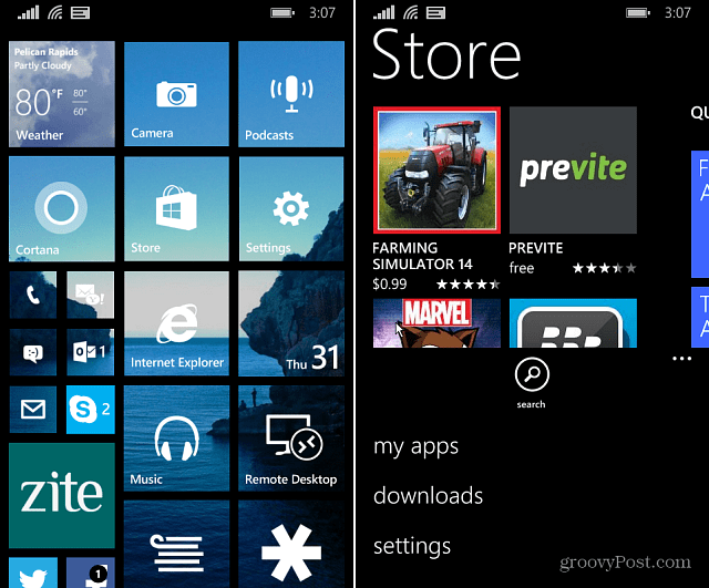 Windows Phone 8.1 Nastavitve trgovine