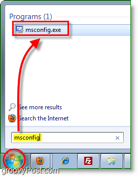 zaženite msconfig.exe iz zagonskega menija v operacijskem sistemu Windows 7