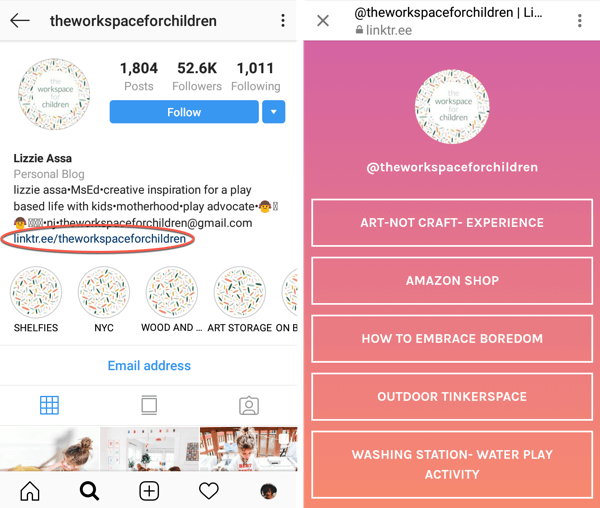 Kako dodati ali deliti povezavo do Instagrama, primer 3.