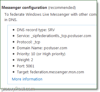 nastavite konfiguracijo Messengerja za uporabo Windows Live Messengerja z vašo domeno