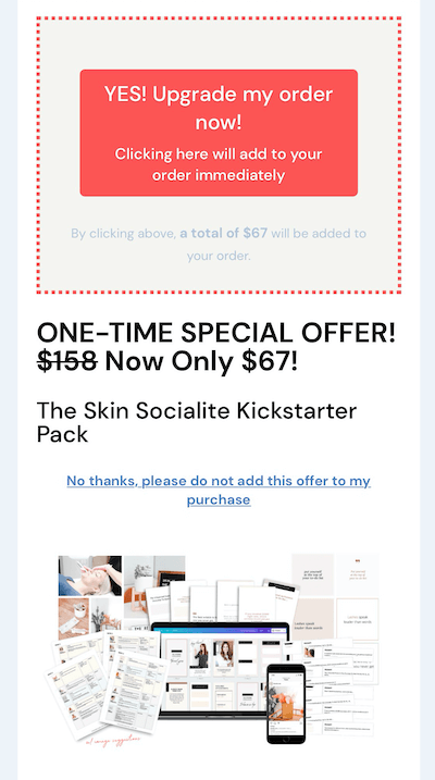 primer prodajne instagram ponudbe za prodajo 67 USD za njihov paket kickstarter