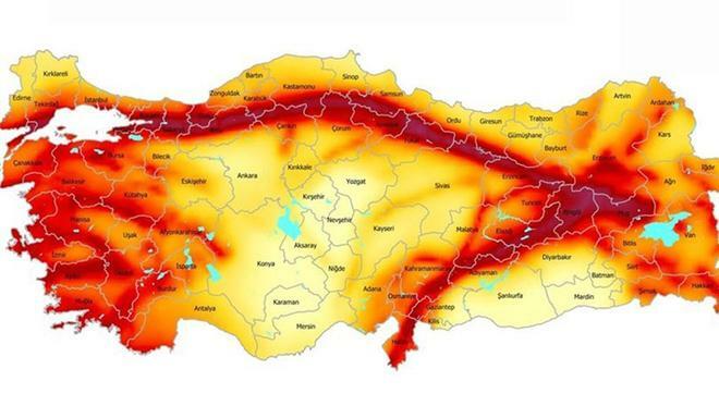 Zemljevid tveganja potresov v Turčiji