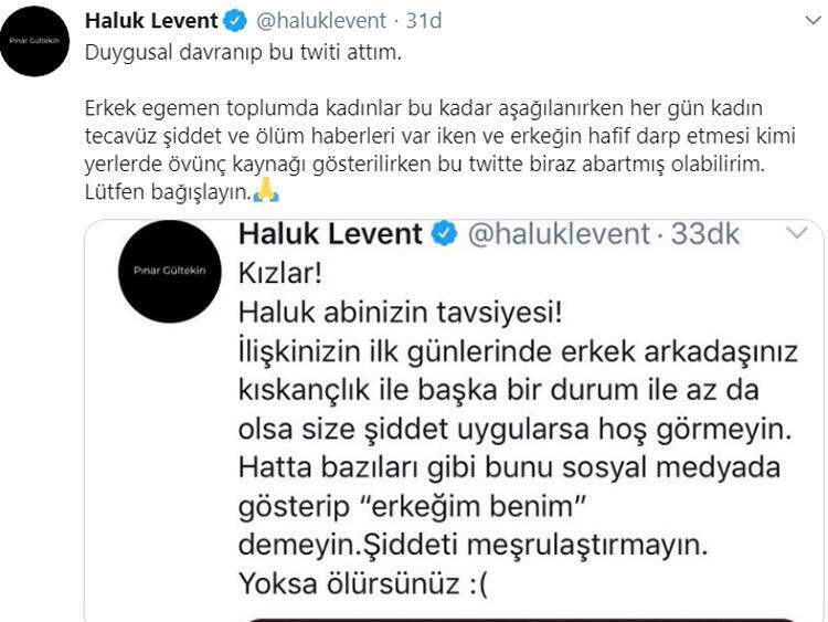 Haluk Levent Pınar je zbral reakcijo po deljenju, ki ga je opravil po Gültekinovem umoru!