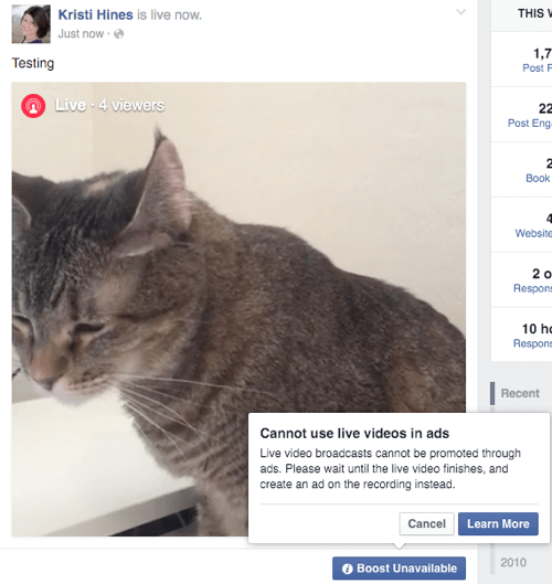 facebook live video boost ni na voljo