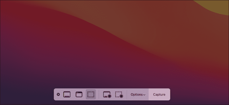 Vrstica z možnostmi posnetka zaslona Mac