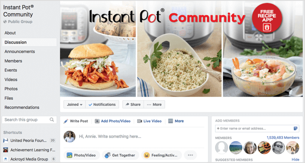 Skupina Instant Pot Community Facebook, ki šteje več kot milijon članov.