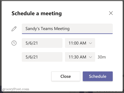 Nastavite sestanek v Microsoftovih skupinah za pozneje