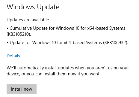 Posodobitve sistema Windows 10 KB3105210 KB3106932