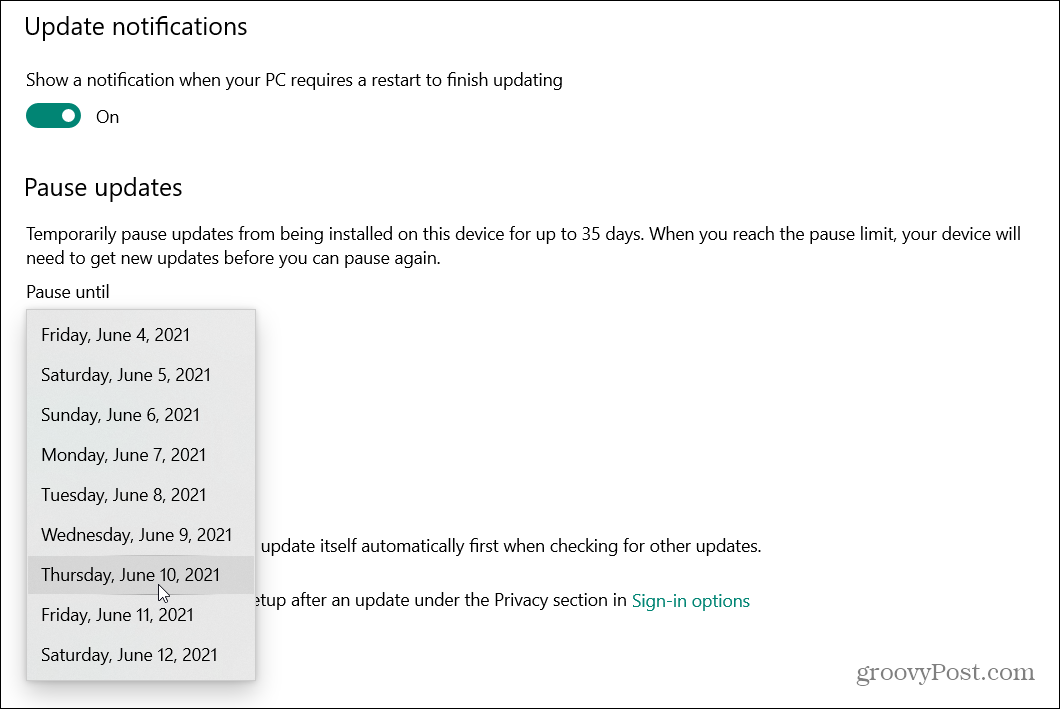 Kako zakasniti posodobitev sistema Windows 10. maja 2021 (različica 21H1)
