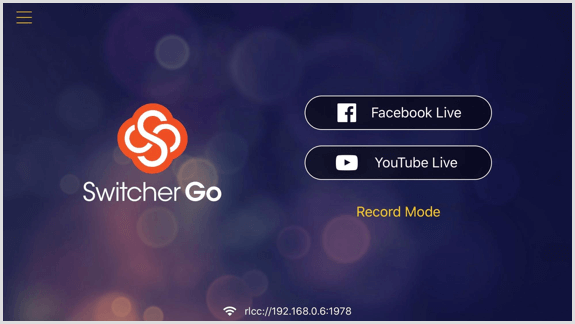 Zaslon Switcher Go, kjer lahko povežete svoje račune Facebook in YouTube
