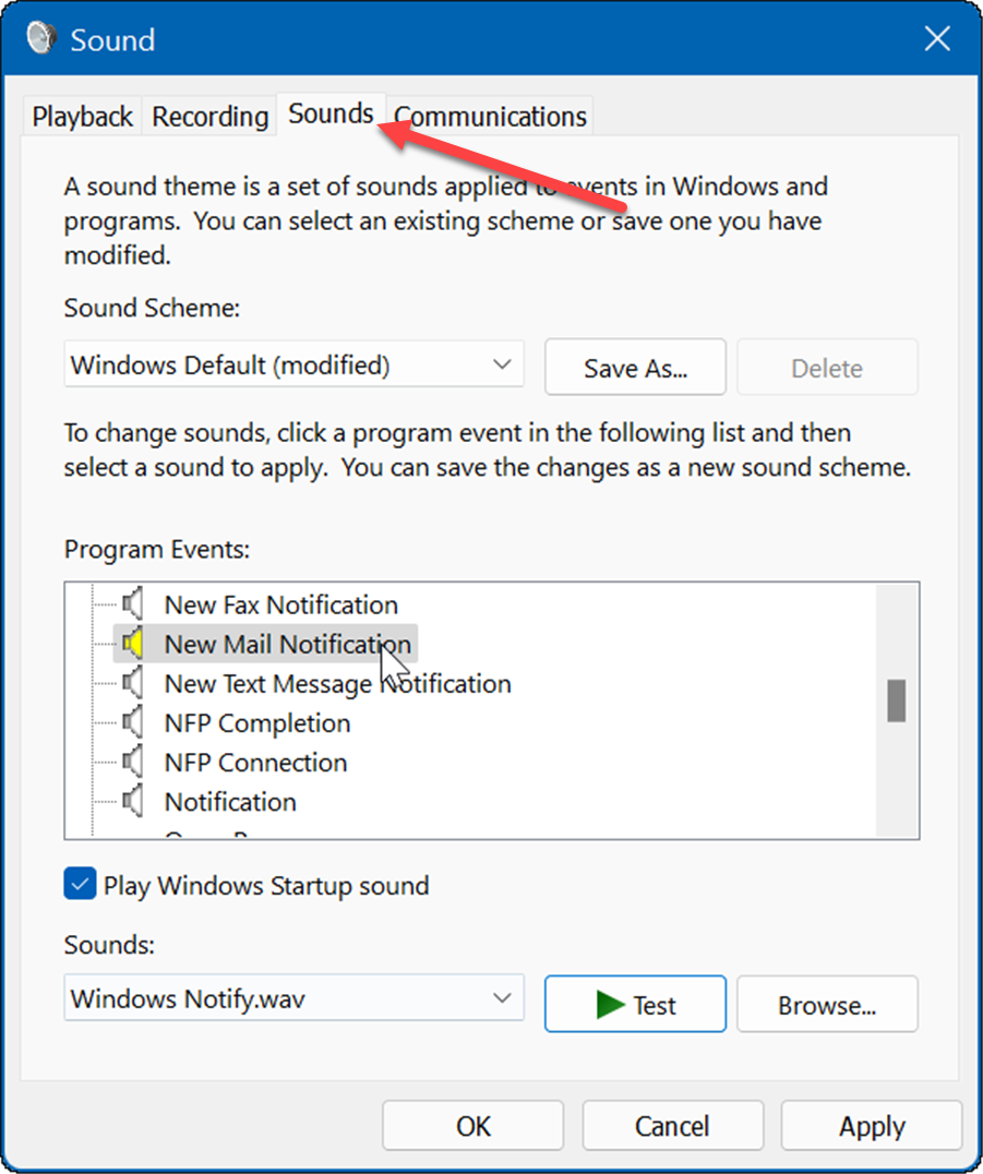 upravljajte sistemske zvoke v sistemu Windows 11