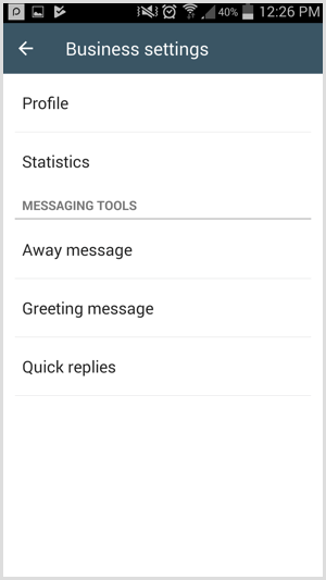 Dostop do orodij za sporočanje na strani Business Settings v WhatsApp Business.