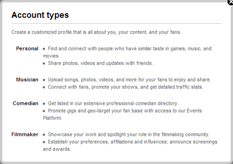 Nove vloge profila Myspace