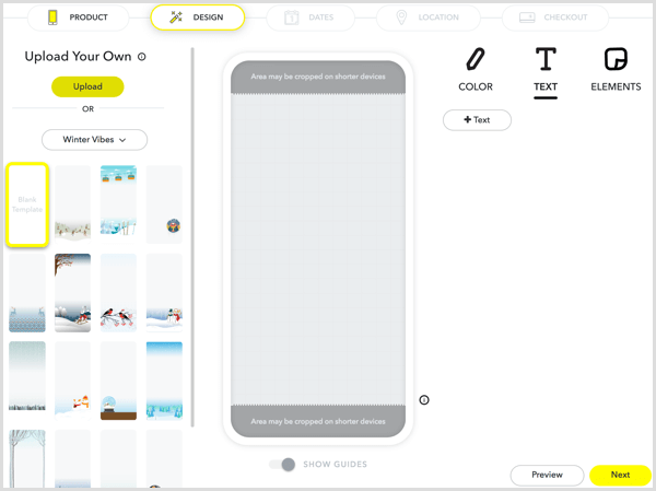 Če želite oblikovati filter, naložite svoje umetniško delo ali ustvarite umetniško delo z orodji Snapchat.