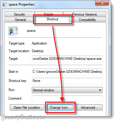 spremenite ikono bližnjice na opravilni vrstici Windows 7