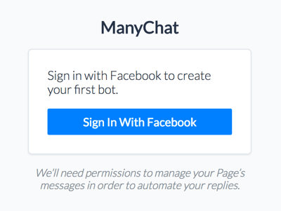 Prijavite se v ManyChat s svojim Facebook računom.
