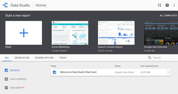 Uporabite Google Data Studio, 1. korak.