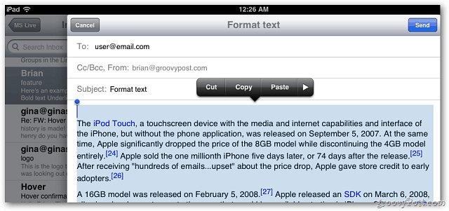 Pošta Apple iOS 5: Zdaj vključuje oblikovanje besedila v sporočila