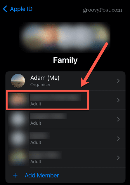 iphone izberite družinskega člana