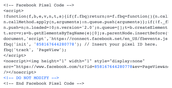 Kodo piksela Facebook namestite na svoje spletno mesto.