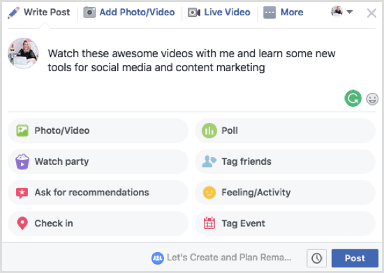 Če nameravate deliti vrsto videoposnetkov na zabavi za ogled na Facebooku, to jasno navedite v polju za opis.