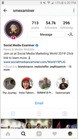 Primer poslovnega profila v Instagramu