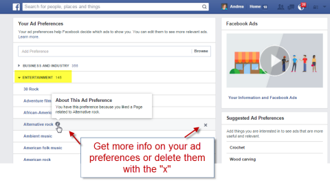 izbriši kategorije prednostnih oglasov na facebooku