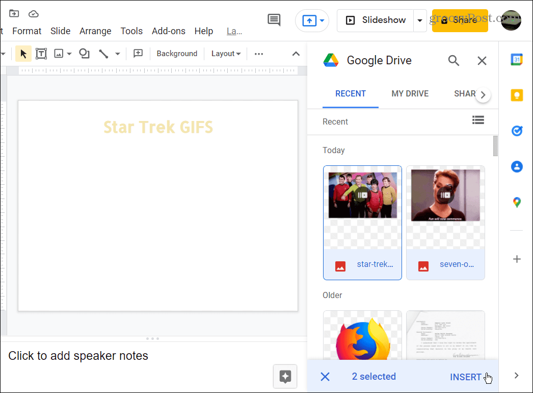 izberite GIFS za uporabo iz Google Drive