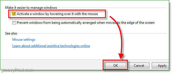 kliknite potrditveno polje poleg, da aktivirate okno s kazalcem miške miške nad njim, vse novo v sistemu Windows 7