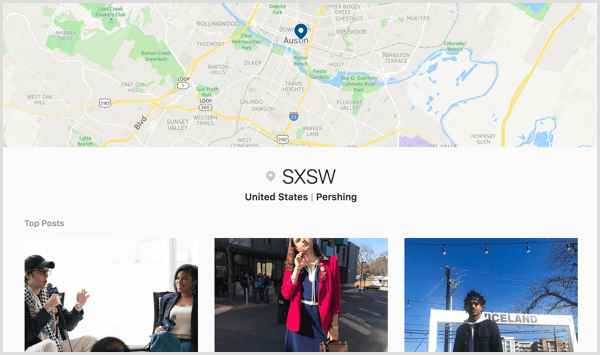 Ljudje si lahko ogledajo vse objave v Instagramu, označene z geotagom vašega dogodka, na strani za raziskovanje lokacije.