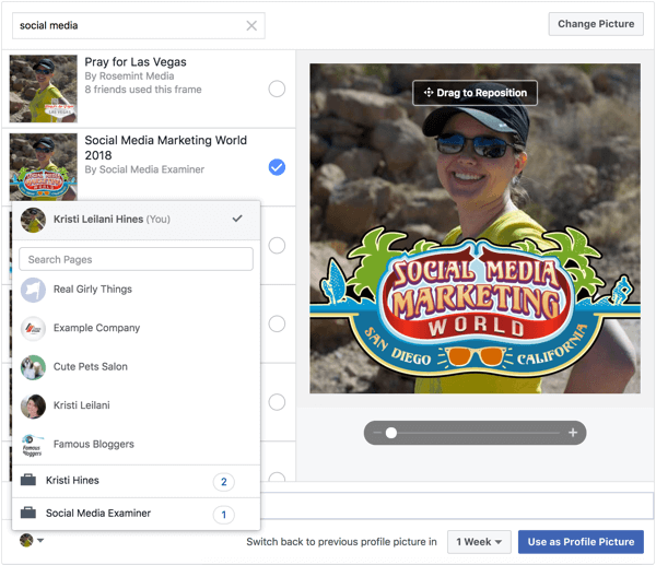 Facebook okvirje lahko uporabite tudi za fotografije profila in strani.