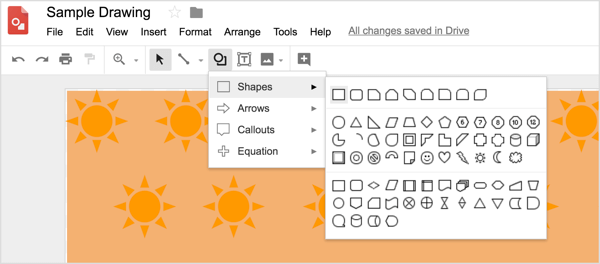Izberite orodje za obliko in nato narišite obliko v svojem dizajnu Google Risbe.