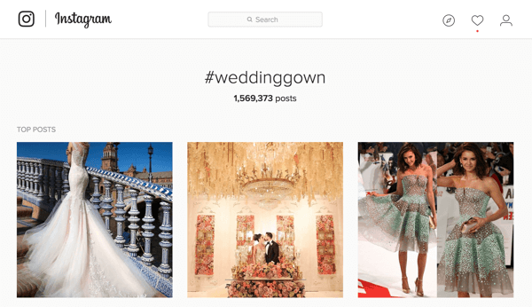 Če tržite poročne obleke, lahko na Instagramu poiščete hashtag #weddinggown.