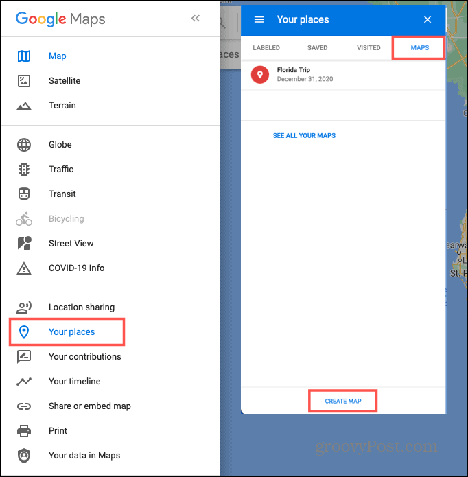 Ustvarite zemljevid za potovanje v Google Zemljevidih