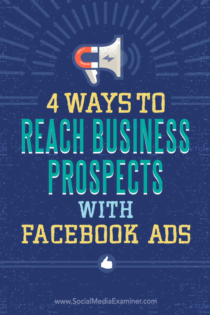 Nasveti o štirih načinih ciljanja na podjetja z oglasi na Facebooku.