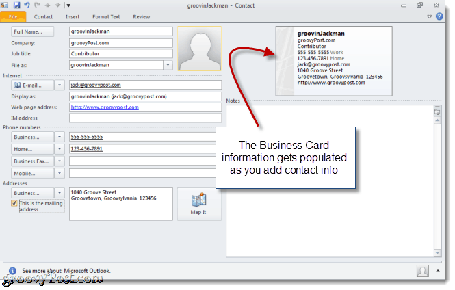 Ustvari vCard v Outlooku 2010