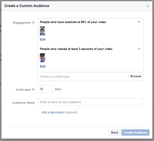 Ustvarite občinstvo po meri ljudi, ki so na vaši poslovni strani v Facebooku gledali različne videoposnetke.