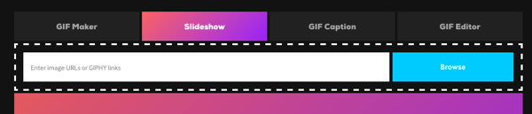 Kliknite možnost Diaprojekcija, da iz serije slik ustvarite GIF.