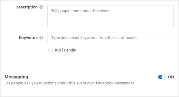 Če želite zagotoviti odprt komunikacijski kanal med vami in vašimi udeleženci dogodka na Facebooku, izberite možnost, da omogočite ljudem, da se obrnejo na vas prek aplikacije Messenger.