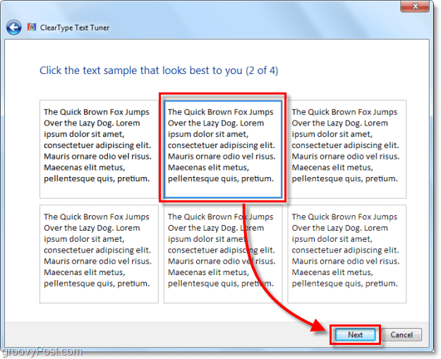 korak 2 umerjanja clearType v operacijskem sistemu Windows 7