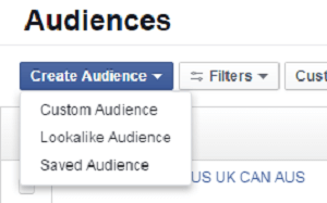 facebook oglasi občinstvo ustvari možnosti menija občinstva