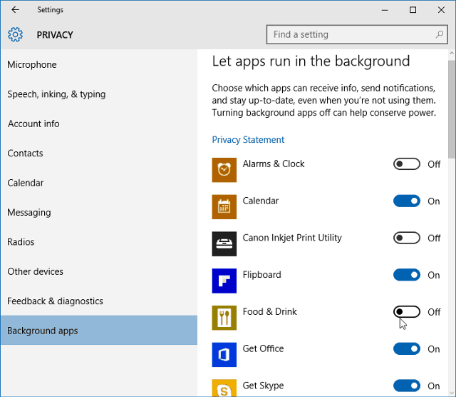 Izklopite aplikacije za ozadje Windows 10
