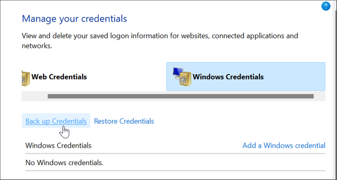 varnostno kopiranje uporabite upravitelja poverilnic v sistemu Windows 11