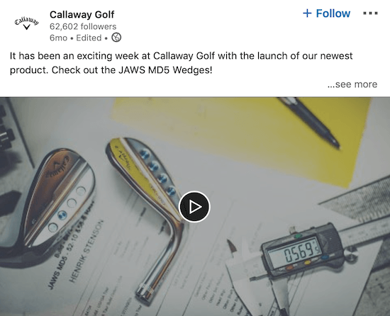 Video Callaway Golf LinkedIn, ki napoveduje nov izdelek