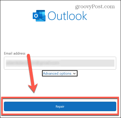 gumb za popravilo Outlooka