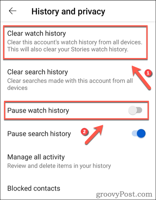 Brisanje zgodovine ogledov YouTube v Androidu.