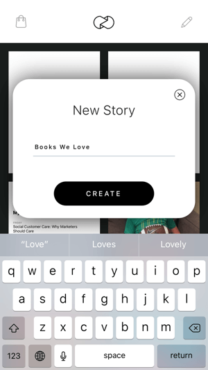 Ustvarite zgodbo razgrnite Instagram zgodbo, ki prikazuje nov zaslon zgodbe.