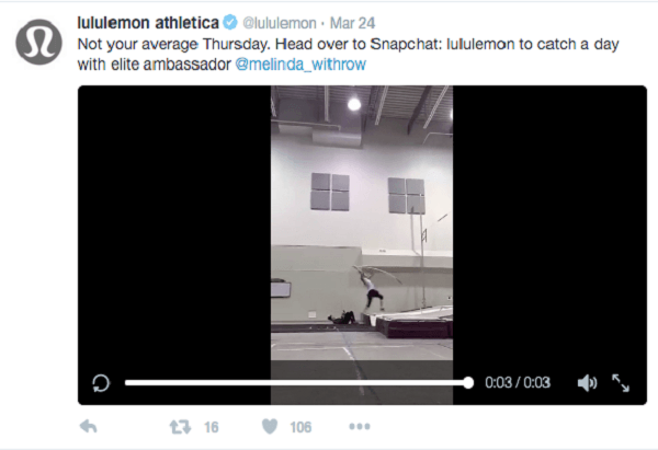 lululemon snapchat predogled videoposnetka na twitterju