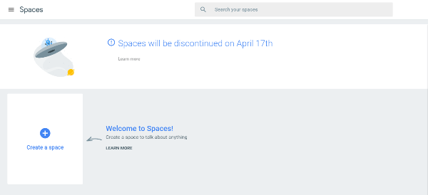 Google načrtuje zaustavitev orodja za skupinska sporočila Spaces 17. aprila 2017.