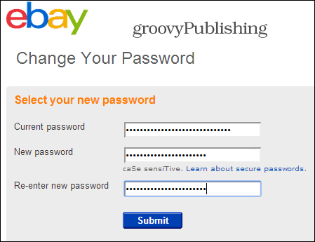eBay sprememba nastavitev računa gesla osebno geslo za podatke 2